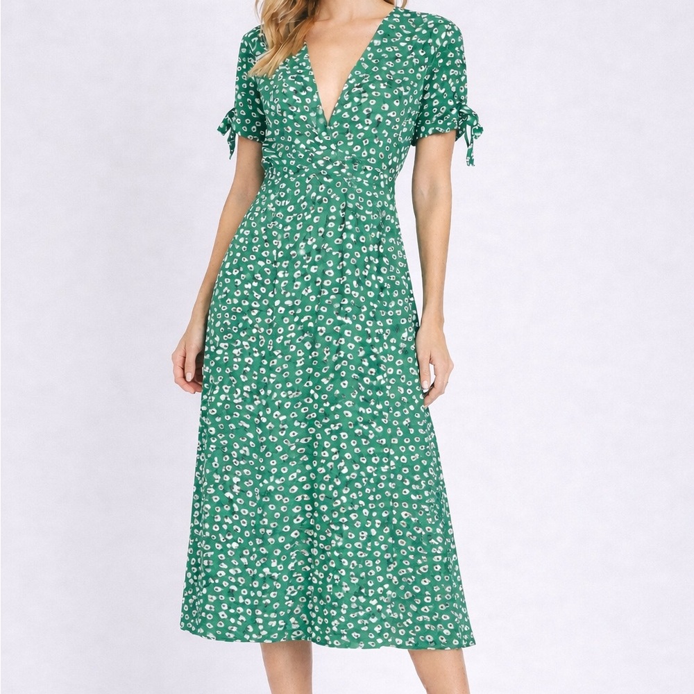 Faithfull Nina Green Floral Tie Sleeve Midi Dress 4